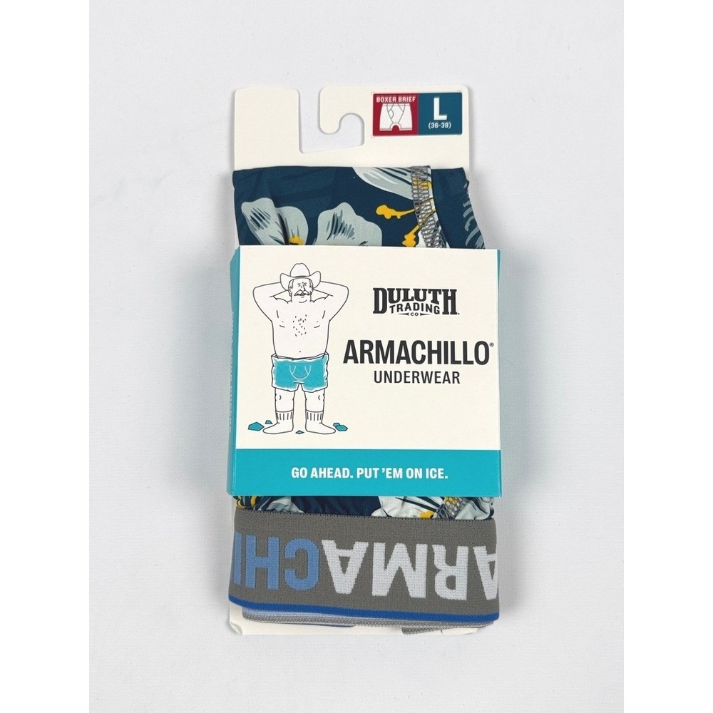 Duluth Trading Co Armachillo Boxer Briefs Blue Hawaiian Print Size Large